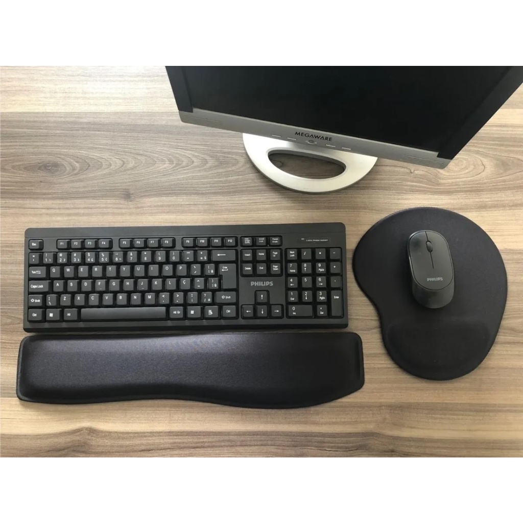 Kit Ergonômico Preto Mouse Pad Com Apoio de Pulso + Apoio para Teclado Conforto Escritório Gamer