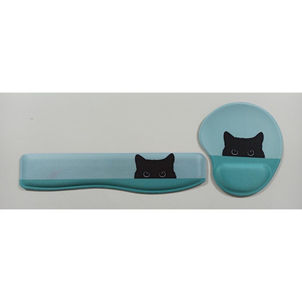 Kit Home Office - Mouse Pad e Apoio Teclado Ergonômico ótima qualidade! - GATINHO PRETO AZUL