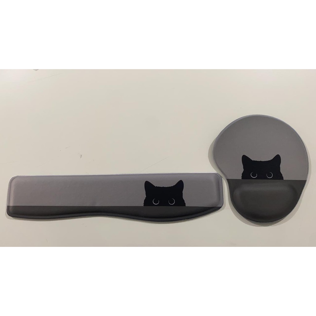 Kit Home Office - Mouse Pad e Apoio Teclado Ergonômico ótima qualidade! - GATINHO PRETO (CINZA)