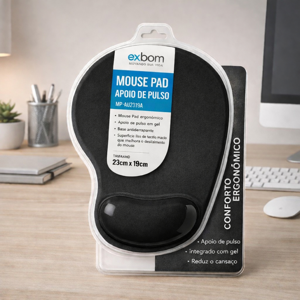 Mousepad Ergonomico Apoio Pulso Gel Preto Conforto Escritorio Computador Antiderrapante Macio