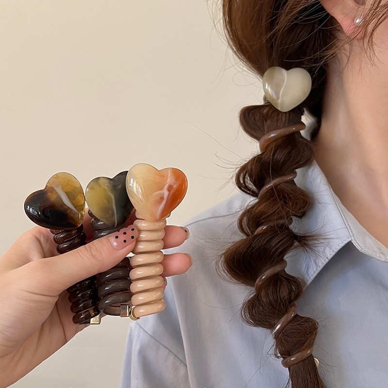 1Pcs Elásticos Meninas Espirais Cabelo Espiral Corda Gravata Coração Plástico Borracha Rabo De Pônei Cabeleira