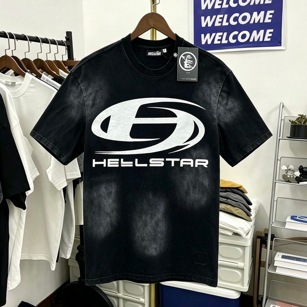 HELL Star HELL Classic H Label Impresso Angustiado Lavado de Manga Curta American High Street Wear Camiseta Solta Homens