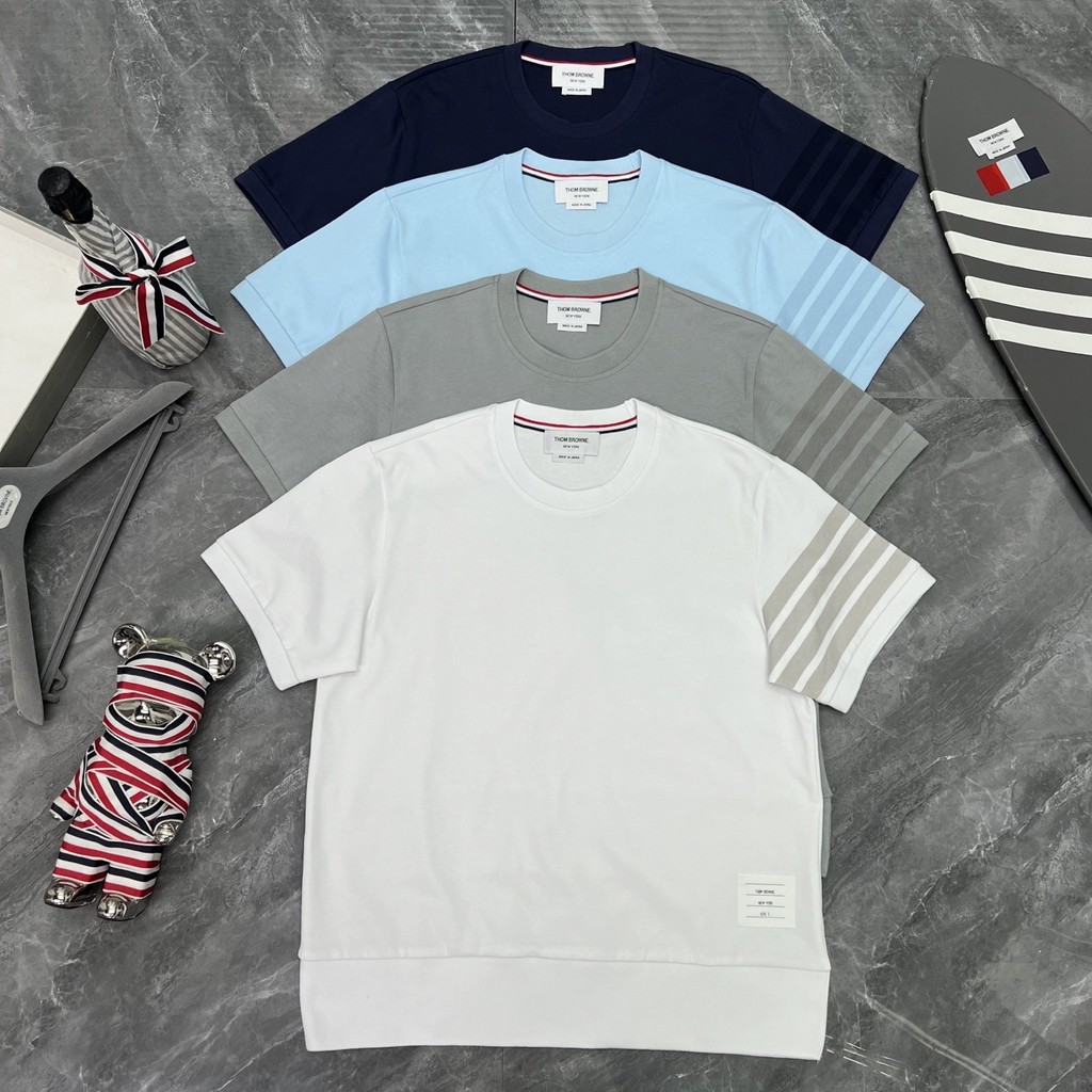 SMVU TB- New summer collection: high-quality, casual, classic four-stripe cotton short-sleeved T-shirt with a round neck