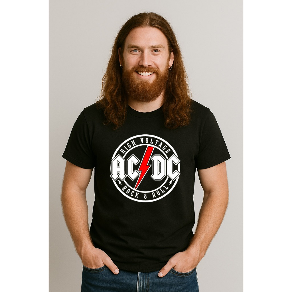 Camiseta masculina unissex algodão banda ACDC High Voltage rock classic anos 70 love
