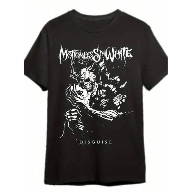 Camiseta Masculina Preta Motionless In White, T-Shirt Caveira Design Estampa Cool, Confortável Durável Alta Qualidade