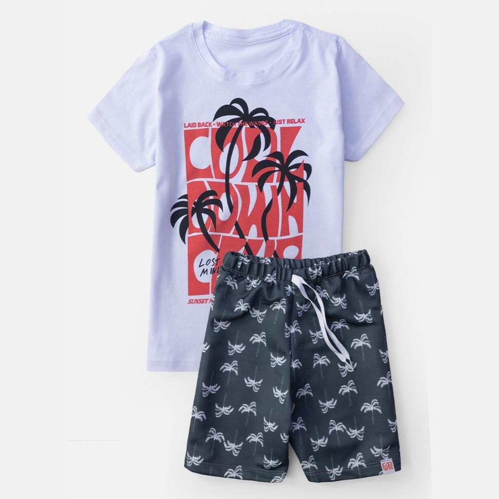Conjunto Infantil Menino Algodão Verão Palmeira Cool Branco La Luna Roupa Criança 1 ao 12