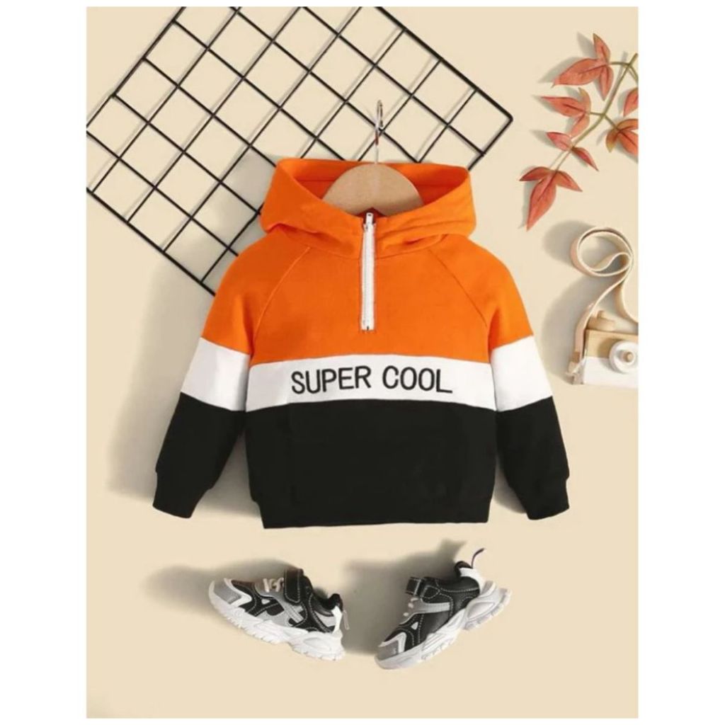 Blusa moletom moletinho bebê menino capuz ziper laranja preto branco bordado super cool