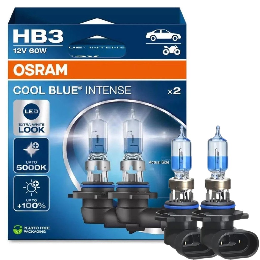 Par Lâmpada Halógena Osram Cool Blue Intense HB3 (9005) 60W 12V Branco Frio 5000K Farol Automotivo