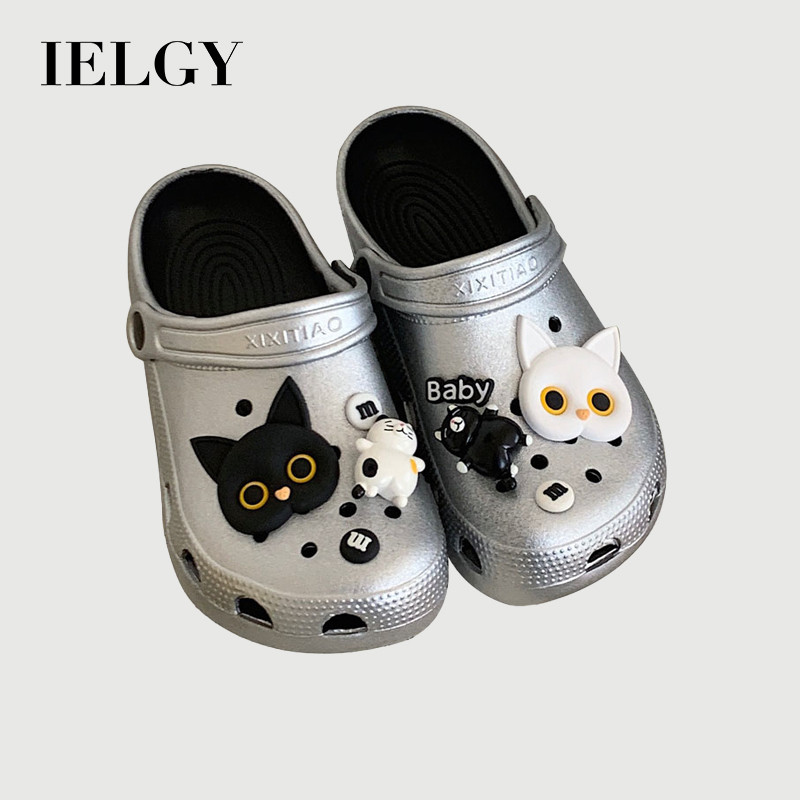 IELGY EVA Doce Legal Preto E Branco Prata Buraco Sapatos Lazer Ao Ar Livre Estilo De Rua Verão Antiderrapante Chinelos L