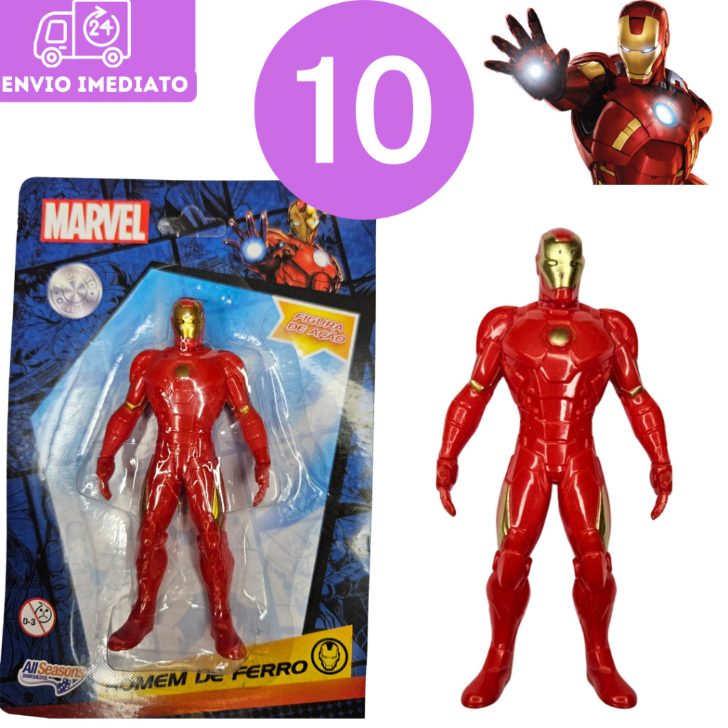 Kit 10 Boneco Miniaturas Homem de Ferro 9,5cm Vingadores Festa Infantil Lembrancinha Brinquedo Figuras em Ação