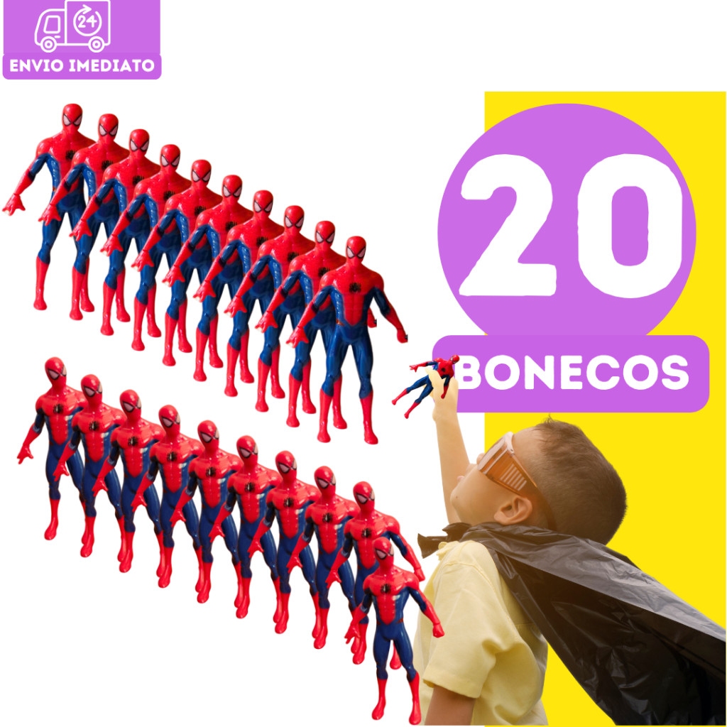 Kit 20 Homem Aranha Mini Boneco Vingadores Spider Man Lembrancinha Festa Infantil 9,5cm Dia das Crianças Natal