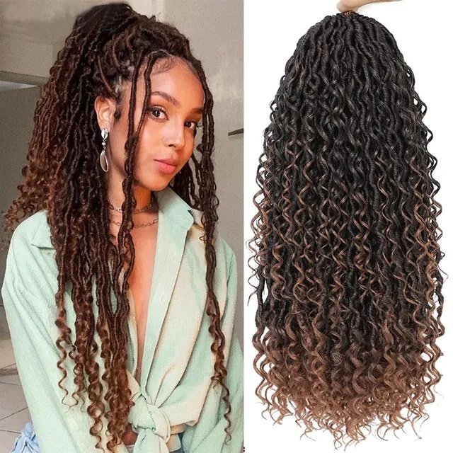 Faux Locs Crochet Goddess Locs Longas Ombre Marrom Loiro Tranças Sintéticas Boho com Pontas Cacheadas