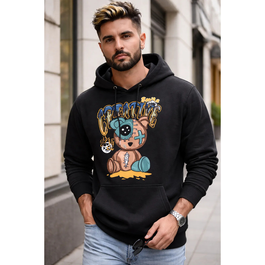 Blusa Moletom Canguru Cordao Capuz Urso Pano Creative X