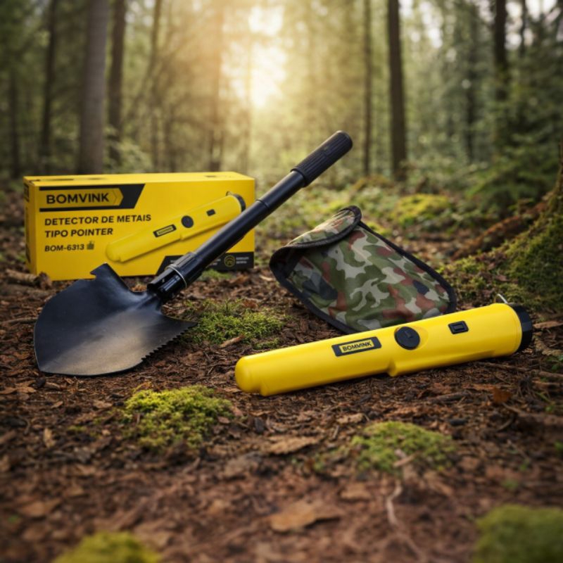 Detector De Metal + Pá tática Profissional Portátil Ouro Prata  Pointe Amarelo