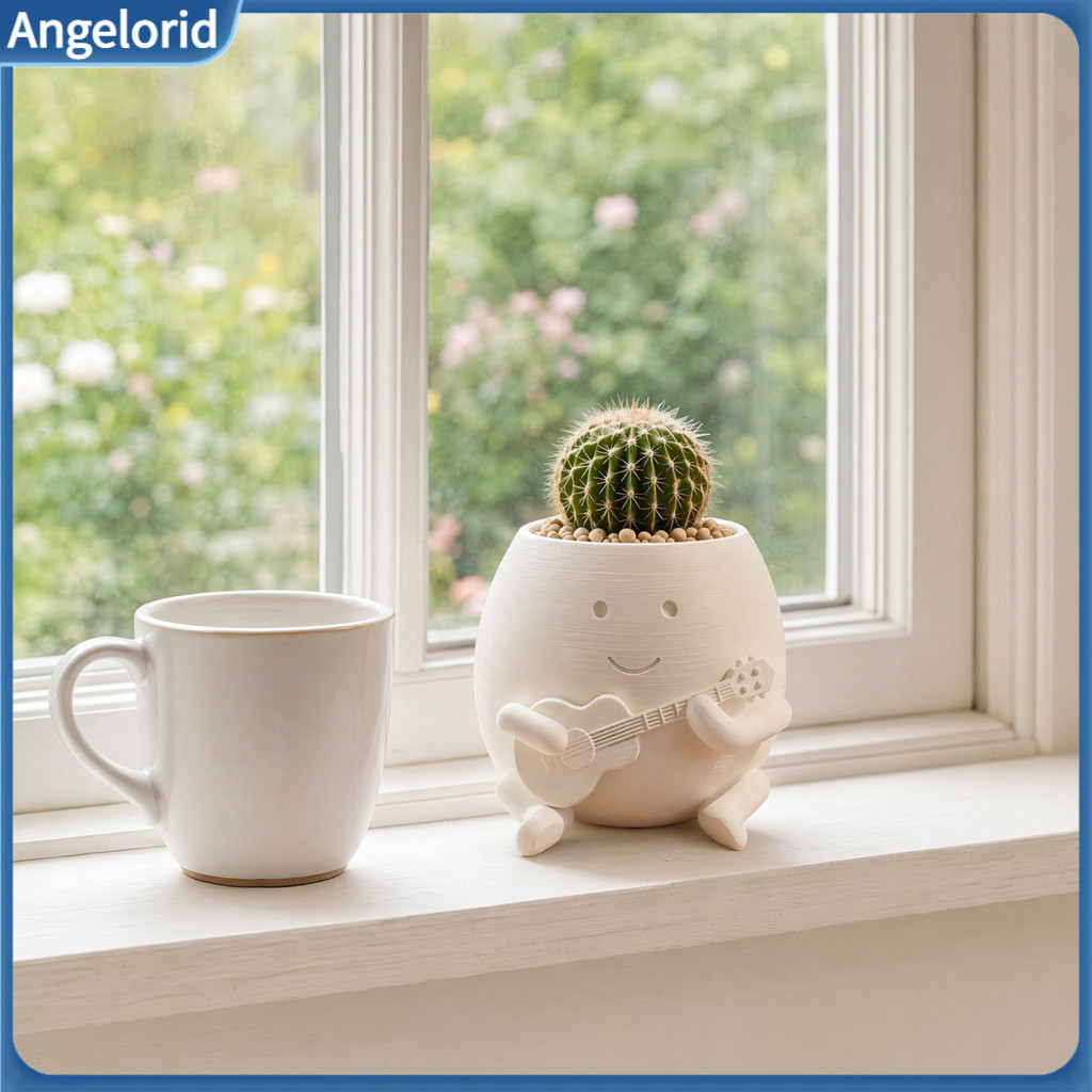 Guitarist Flowerpot Cute Guitar Planter Smiling Face Player Flower Pot – Fun Succulent Cactus for Desk Shelf Home Deco