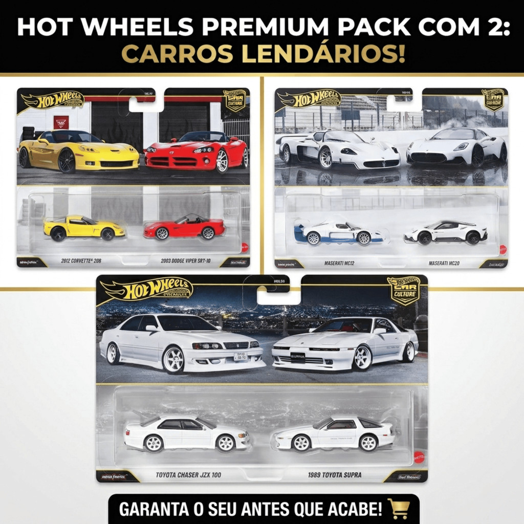 Hot Wheels Premium Pack com 2 Miniaturas - HBL96-944W - Car Culture - Dodge Viper JDM Corvette