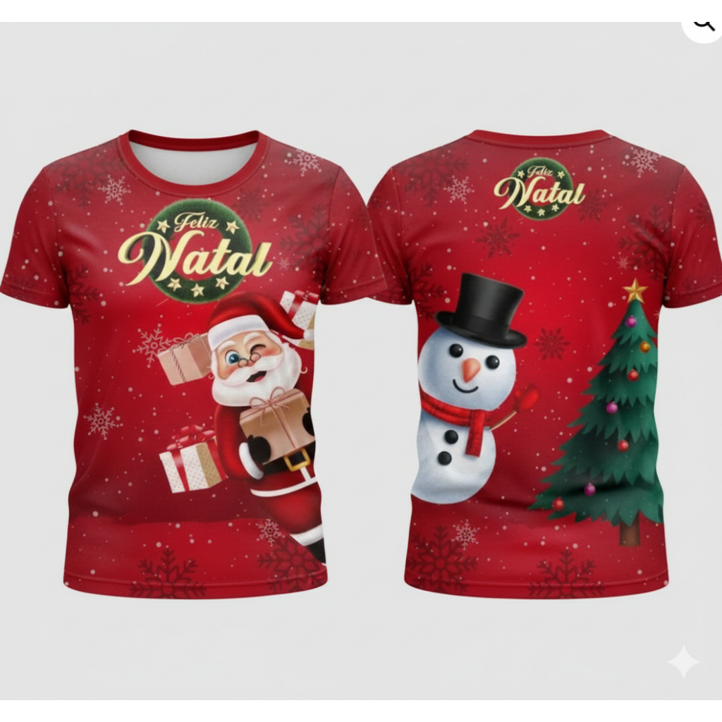 Camiseta Natal Papai Noel e Boneco de Neve Final de Ano e Festas DryFit Premium