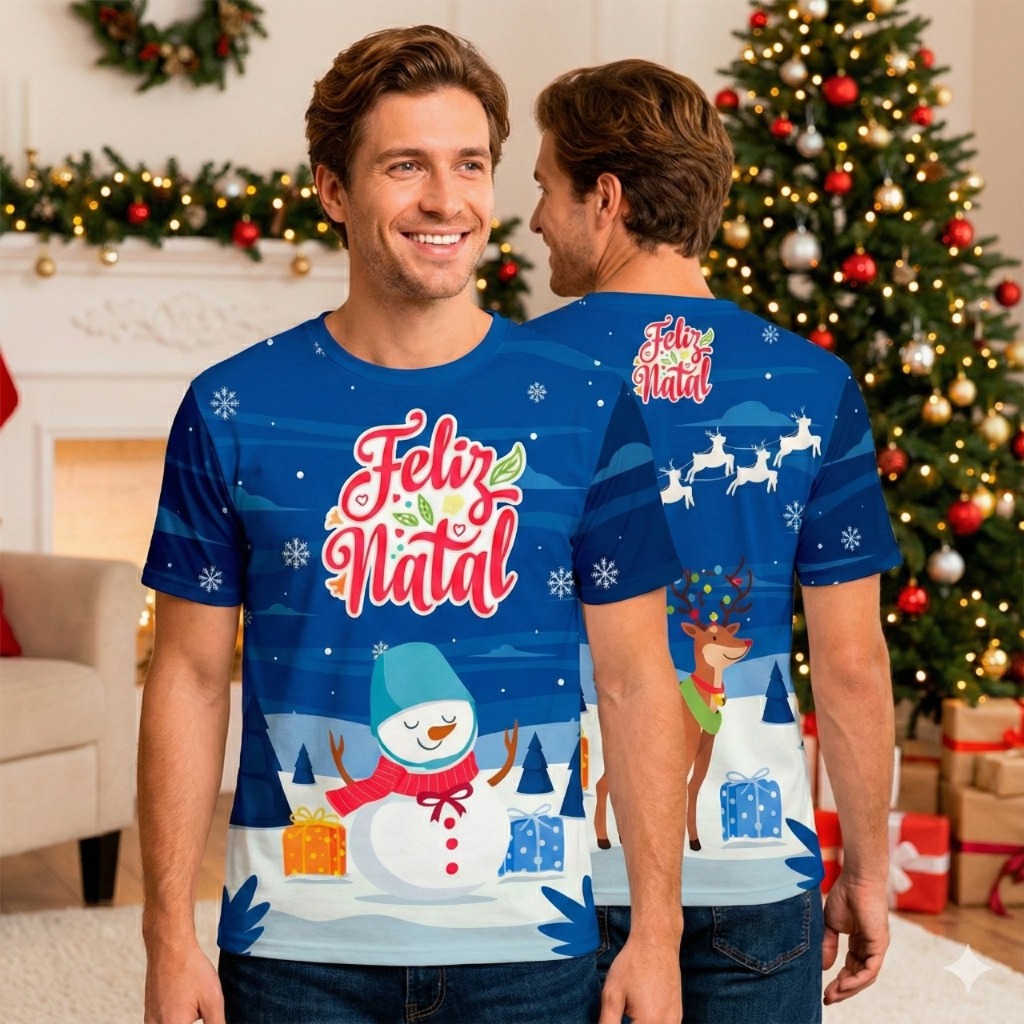 Camiseta Natal Boneco de Neve Azul | Festas de Fim de Ano | DryFit