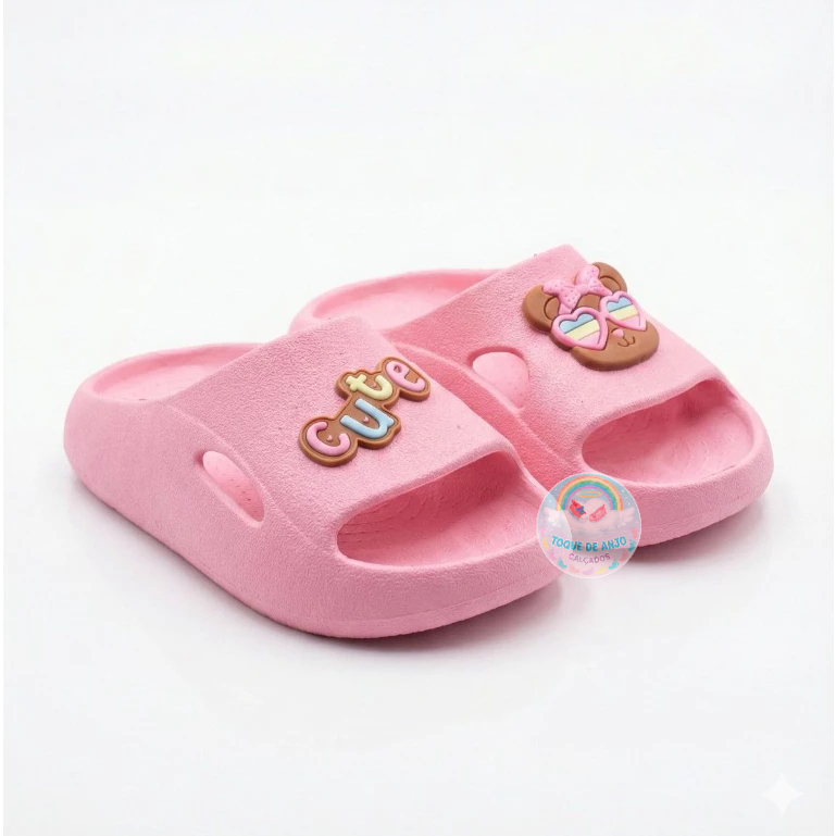 Sandália Chinelo Infantil Nuvem Delicado Leve Confortável Menina Ursinha Cute