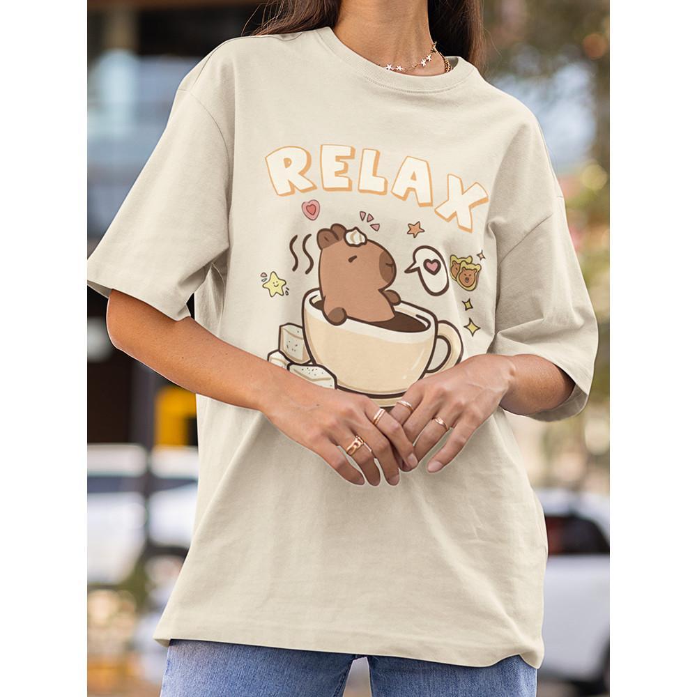 Camiseta Relax Estampa Ursinho Fofo Estilo Casual Cute Oversized T-shirt Confortável