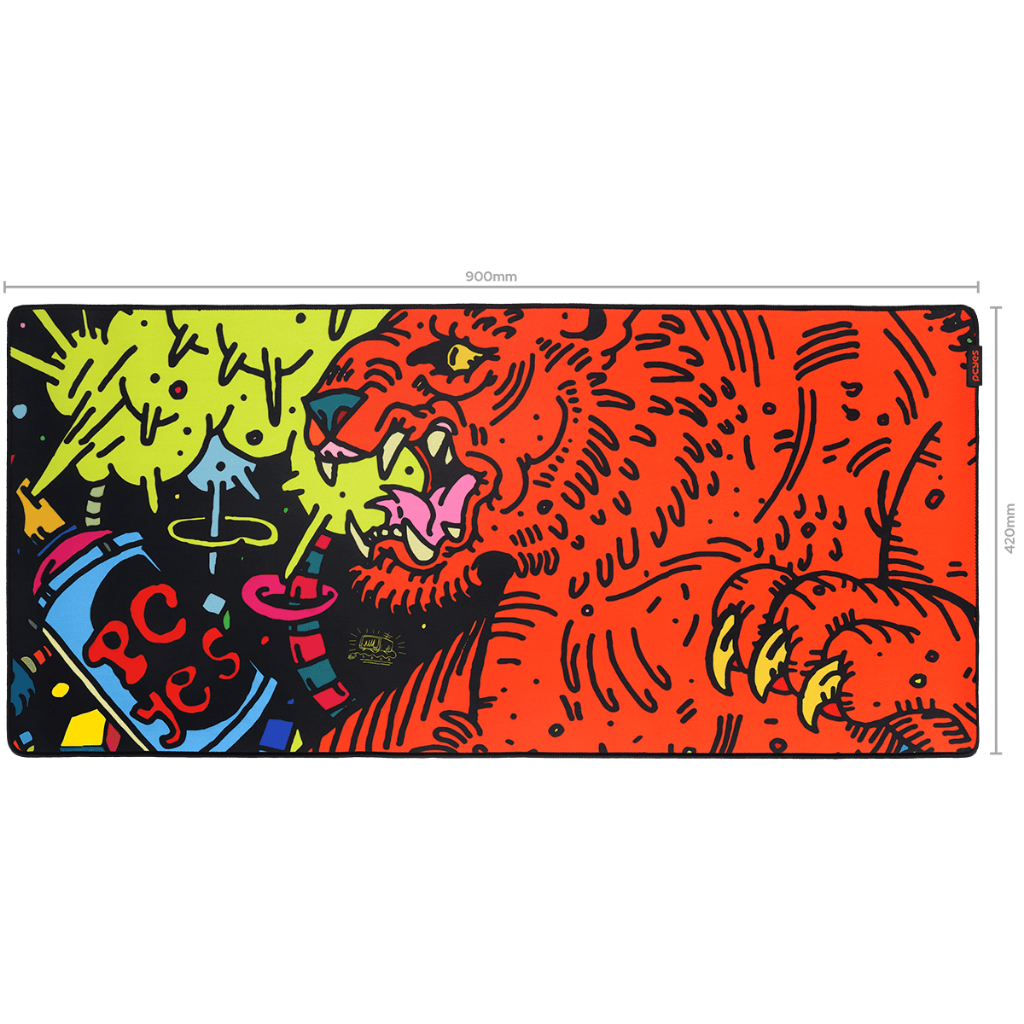Mouse Pad Gamer PCyes Tiger Extended 900x420mm Grande Base Antiderrapante Borda Costurada PMT90X42