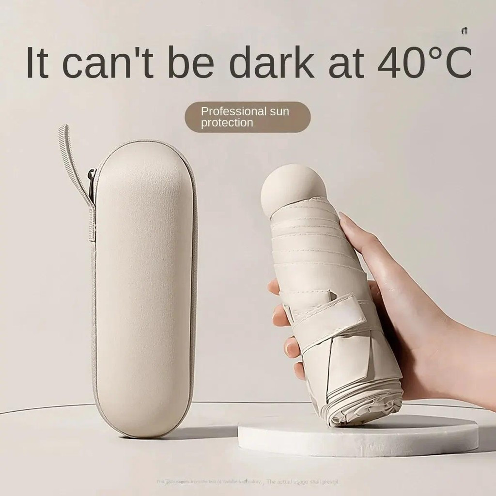 Capsule Umbrella Portable Mini Sunshade Sunscreen Rain Umbrella Black Rubber Alloy Handle Foldable Sun Rain Dual Use&-&&
