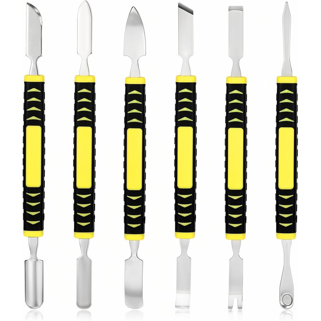 6 Piece Metal Spudger Tool Kit, Dual-End Mini Pry Bar Set, Mini Metal Pry Tool Kit, Non-Slip Handle Disassemble Installa