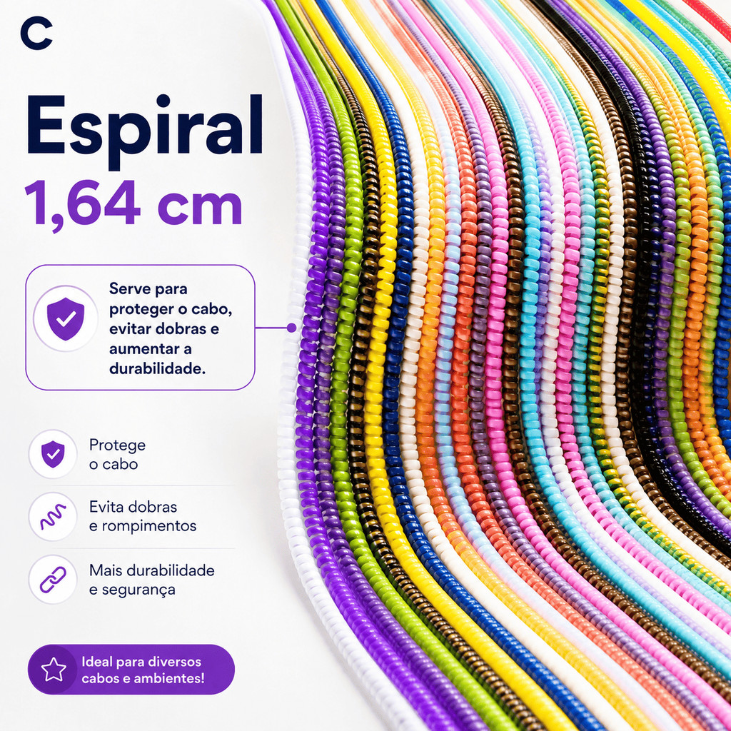 Protetor de Cabo em Espiral 1,64m Flexível e Fácil de Instalar