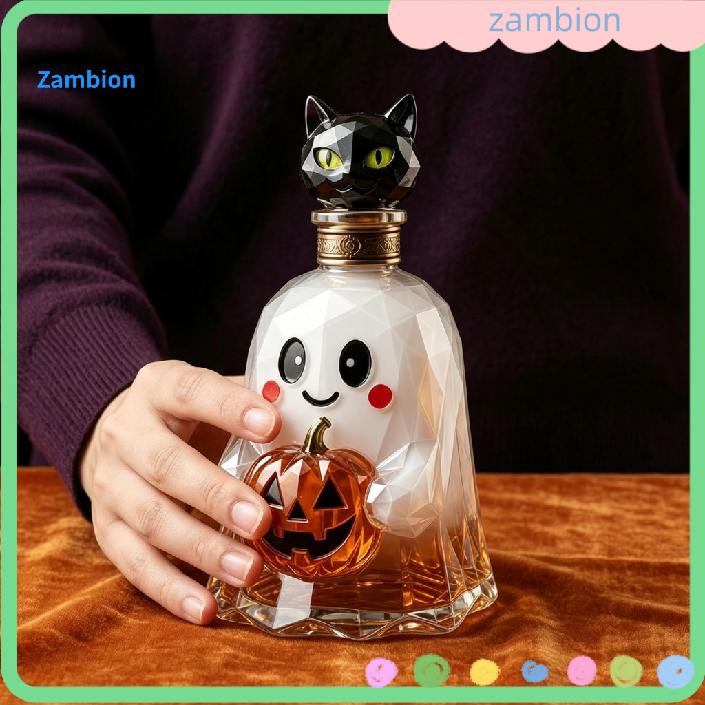 Halloween Party Drinkware Theme Wine Bottle Ghost Pumpkin Decanter with Black Cat Lid – Spooky Glass for Whiskey Vodka