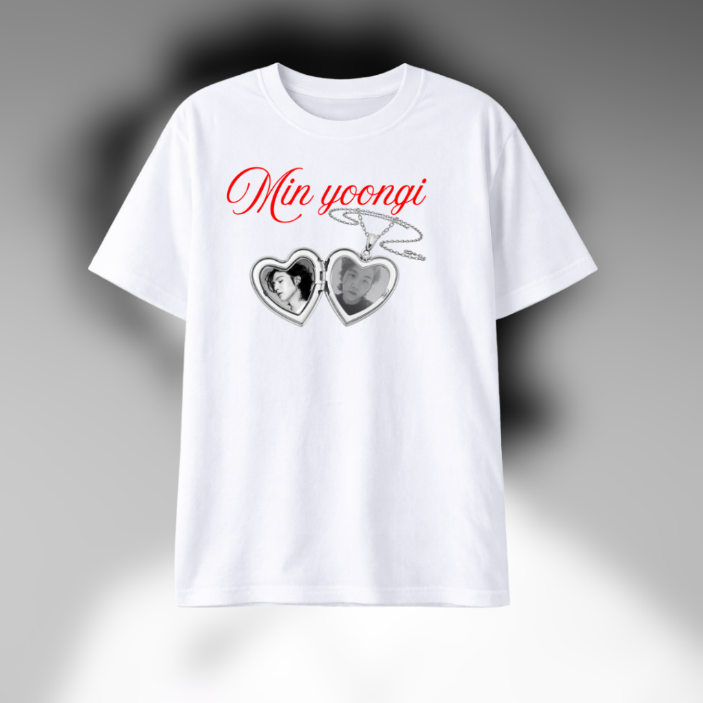 Camisa Min Yoongi BTS / Música Kpop Grupo Agust D -  Heart Locket Vintage Heart Necklace l 100% Alagodão Unissex