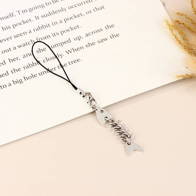 [Zutimy] Y2K Creative Fishbone Mobile Phone Chain Metal Fish Bone Cordão Celular Charme Acessórios Para Chaveiro COD