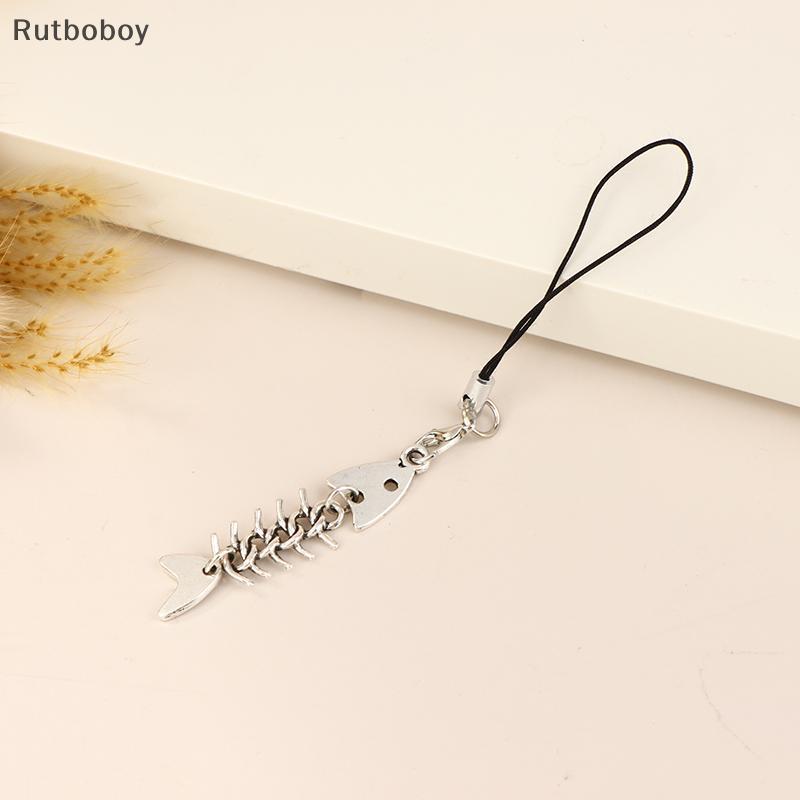 [Rut] Y2K Creative Fishbone Mobile Phone Chain Metal Fish Bone Cordão Celular Charme Acessórios Para Chaveiro COD