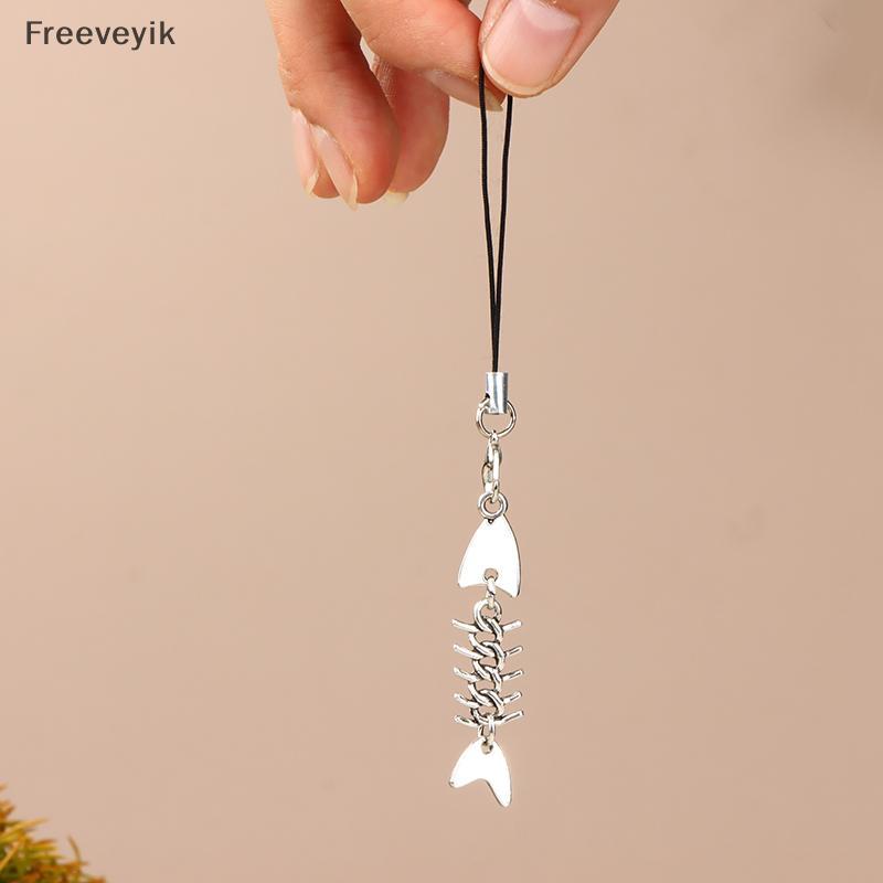 [Fre] Y2K Creative Fishbone Mobile Phone Chain Metal Fish Bone Cordão Celular Charme Acessórios Para Chaveiro COD