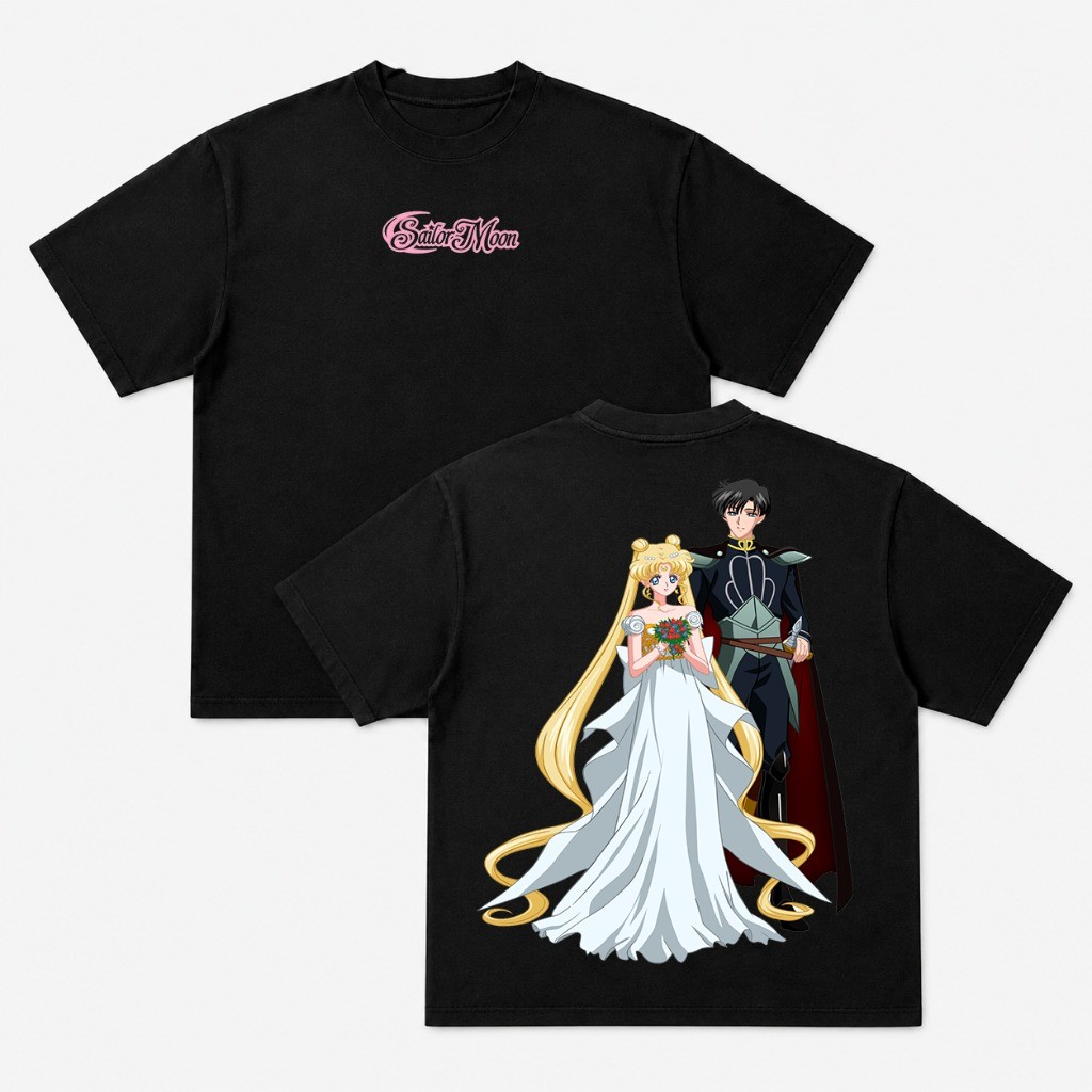 Camiseta Sailor Moon Usagi e Tuxedo Mask Anime Oversized 100% Algodão Unissex Otaku Envio Imediato