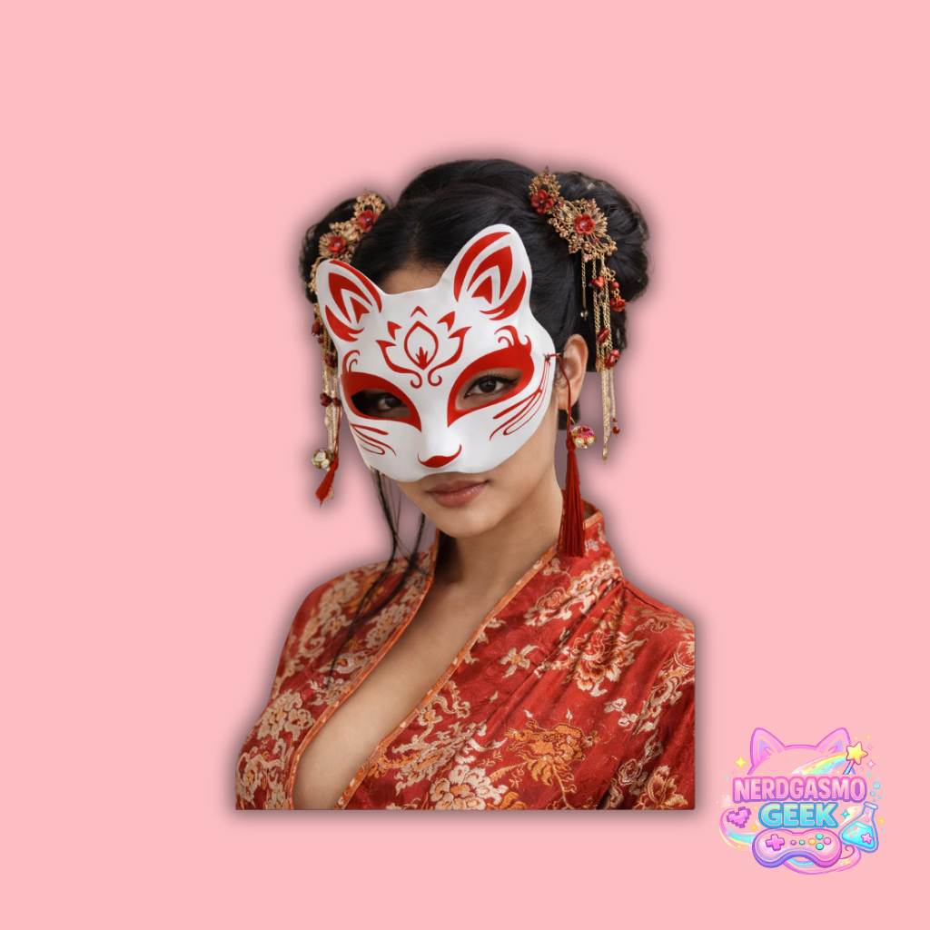 Máscara Kitsune Japonesa Anime Cosplay | Raposa Oriental Festival Fox Mask 🦊✨