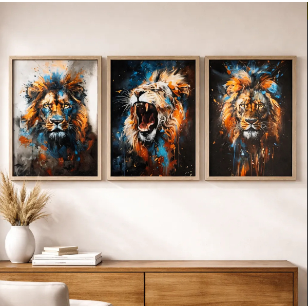 Quadros Leão Canvas  Moldura Mdf 5cm Luxo