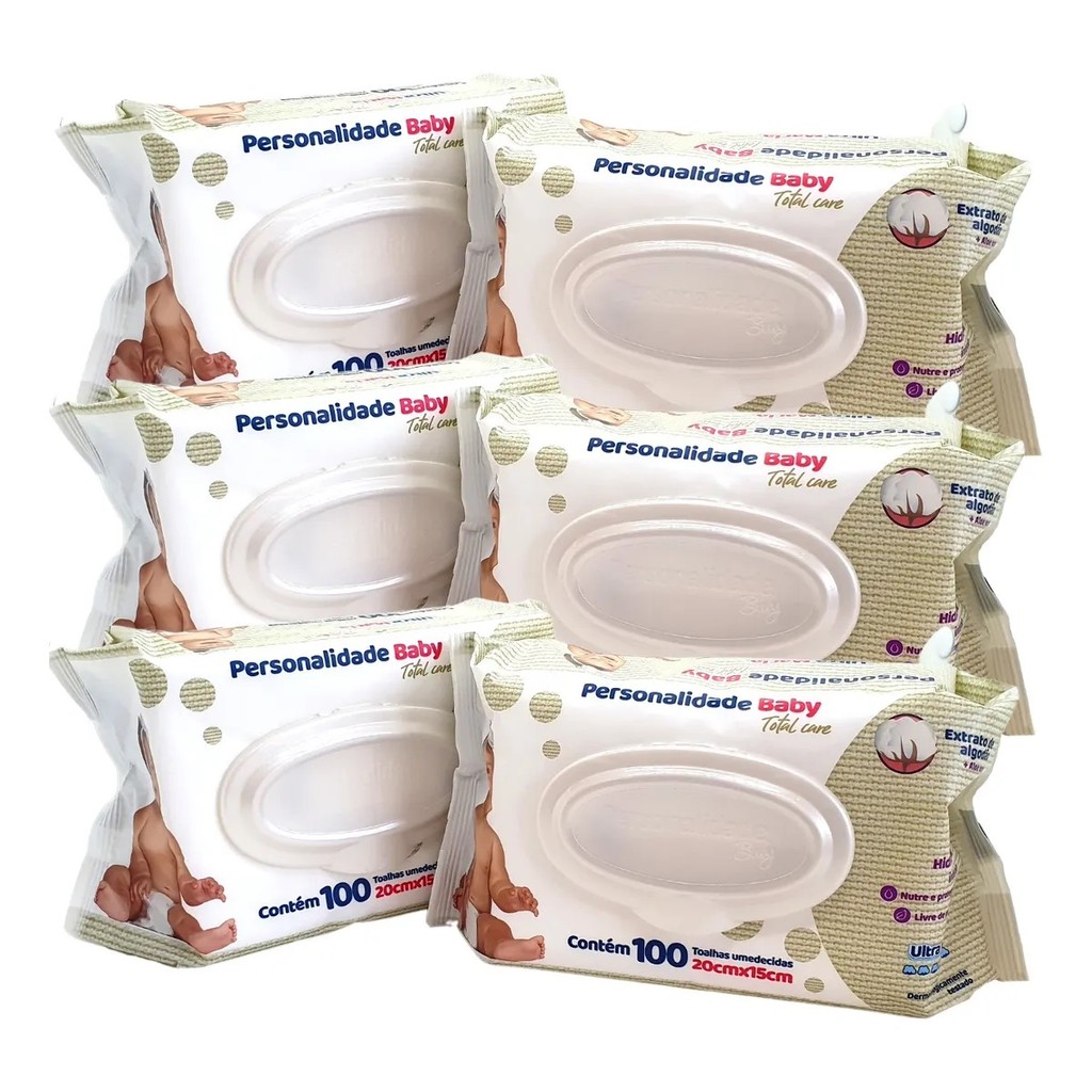 kit 600 Lenço Umedecido Bebê Personalidade 6 Pcts Toalha Umedecida