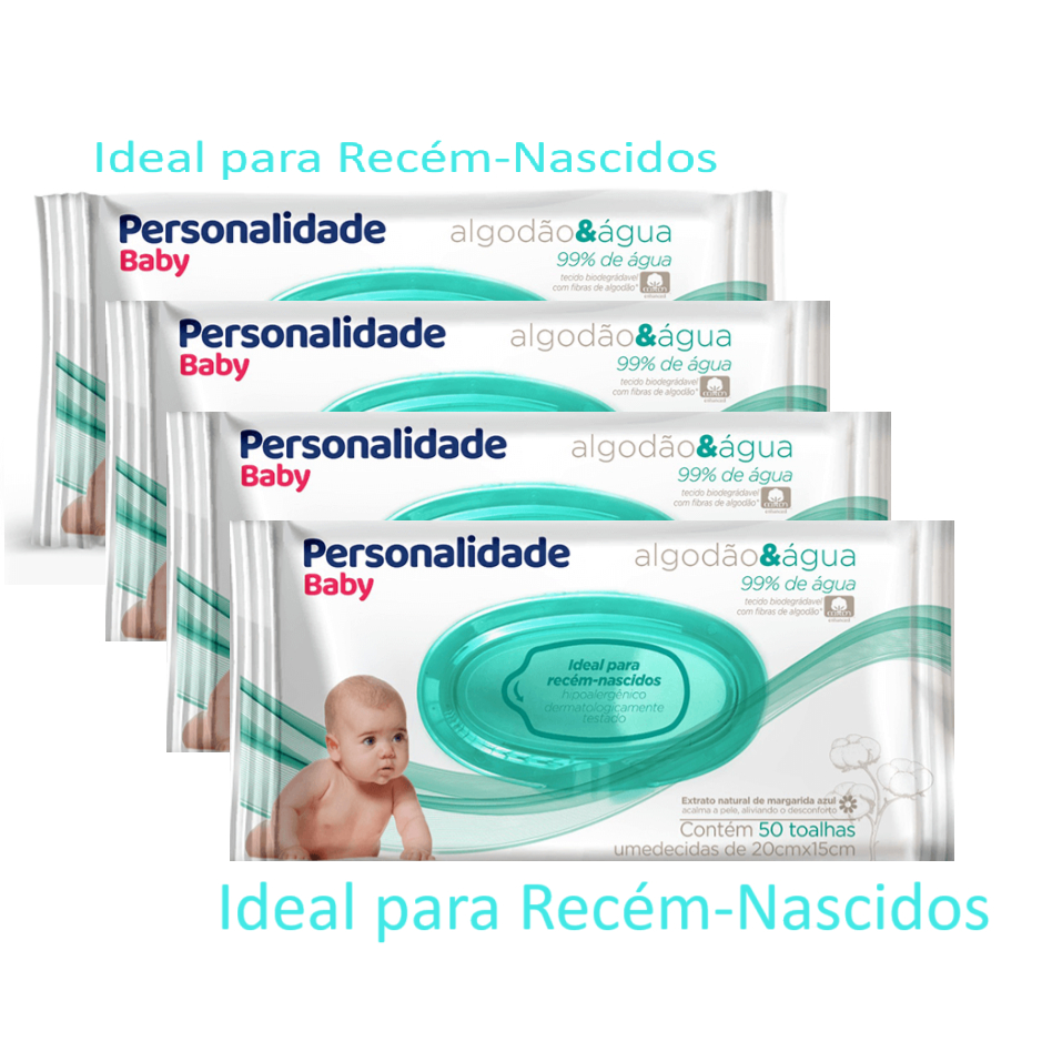 Lenço Umedecido 300un Recém Nascido Personalidade Baby RN 6 Pacotes C/50un