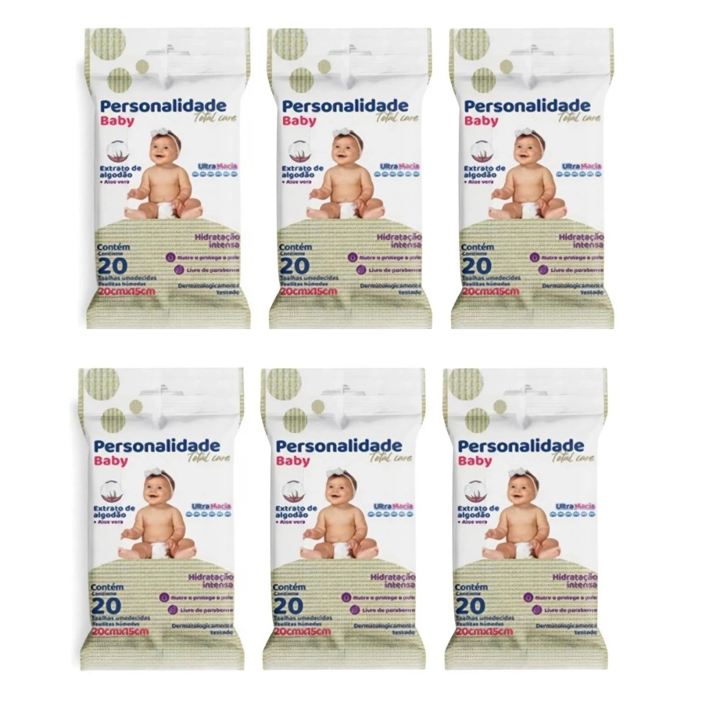 Kit 6 Pcts Toalha Umedecida Personalidade Pocket 20 Un