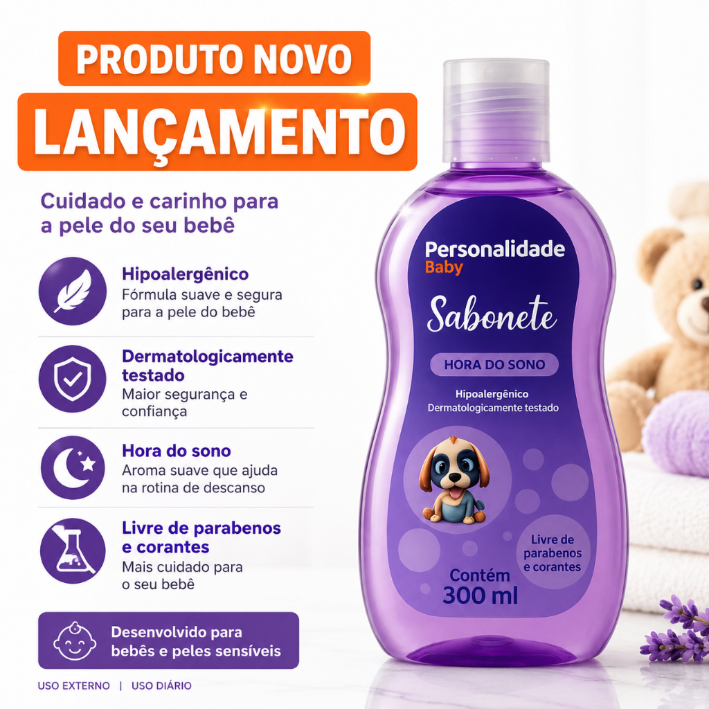 Sabonete Liquido Bebe Suave Glicerindo/Hora do Sono Personalidade Baby