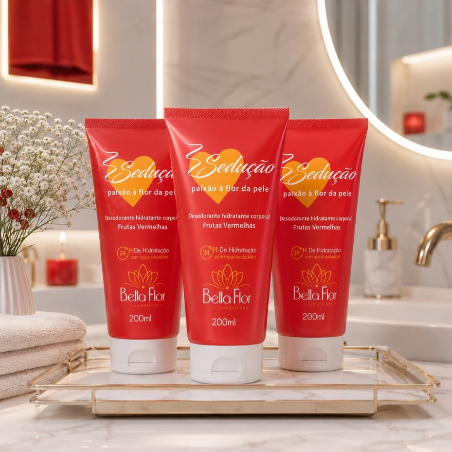 Kit 3 Hidratante Corporal Bella Flor Sedução 200ml Todos os Tipos de Pele Hidratação Maciez