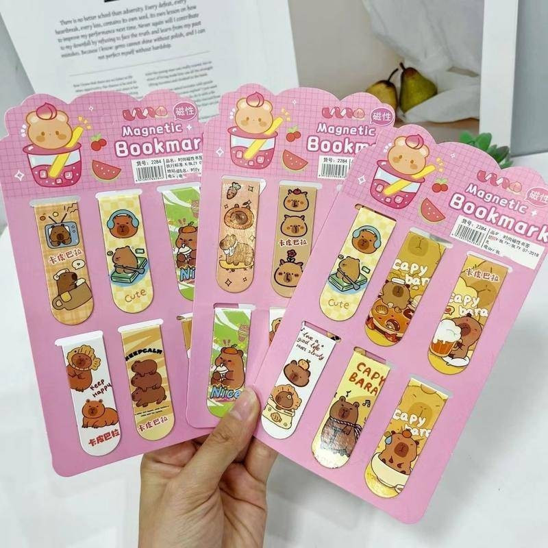 6item/Set of New Cute Cartoon Capybara Magnetic Bookmarks School Stationery Office Supplies Birthday Gift
