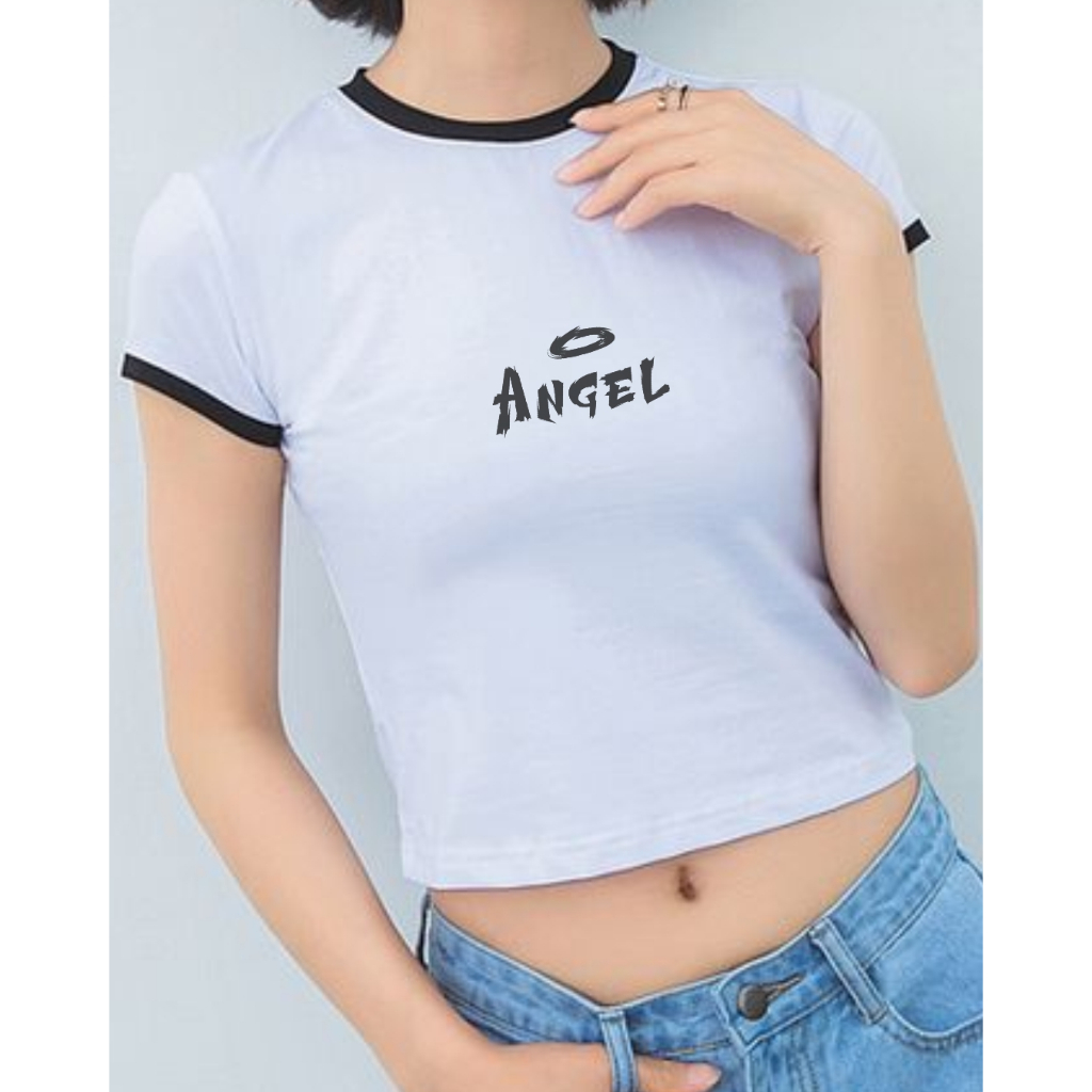 Blusa Cropped Ringer Tee Angel, Anjo, Anjinho, Little Angel - No Sense