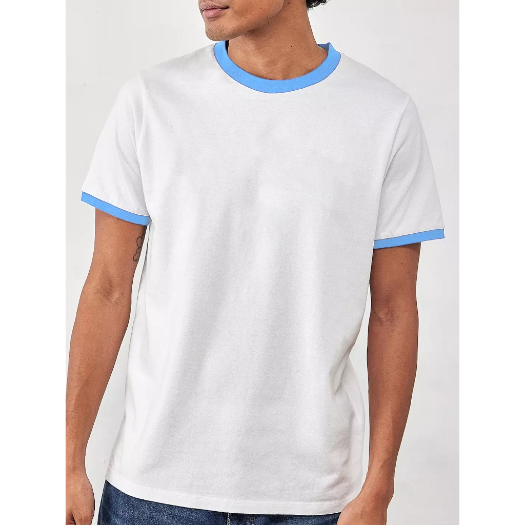 Camiseta Ringer Tee Branco c/ Azul Modelo Tradicional - No Sense