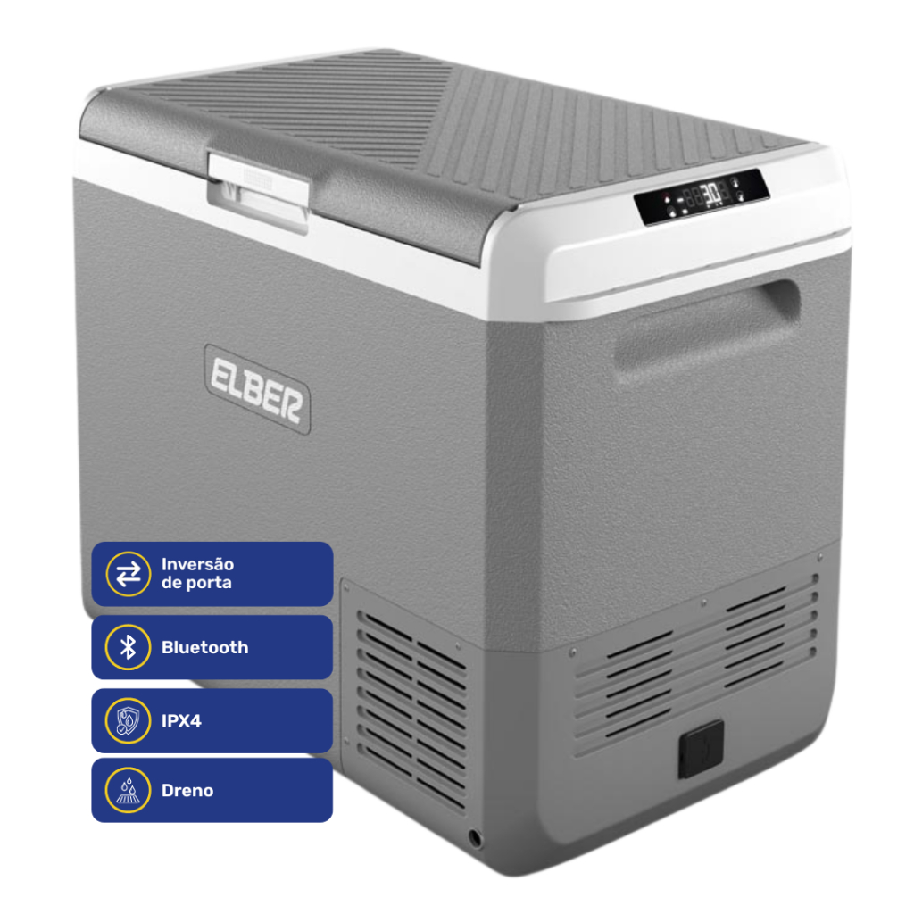 GELADEIRA PORTATIL ELBER QUADRIVOLT 60 LTS COM APP 12/24/110/220 ( COM FONTE)