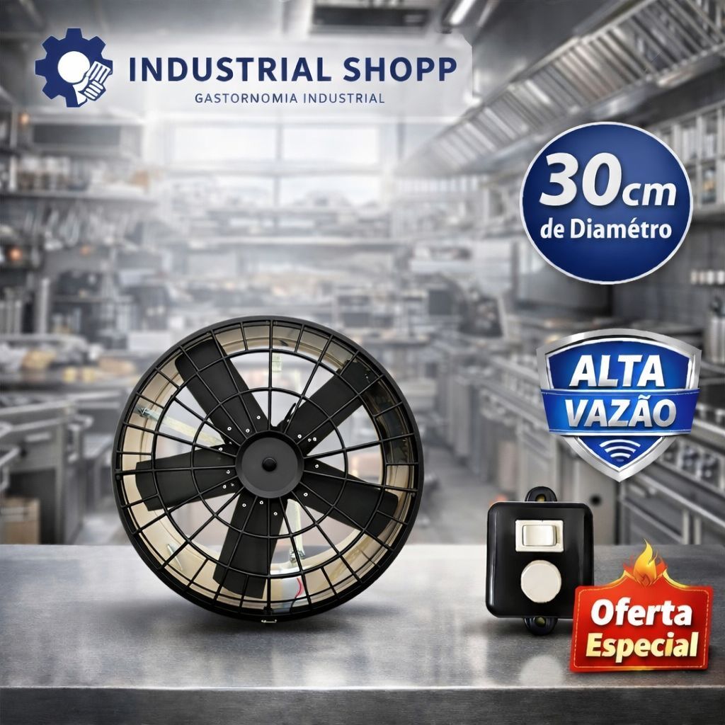 Exaustor Ventilador industrial 30cm INOX Com Dimmer Controle De Velocidade