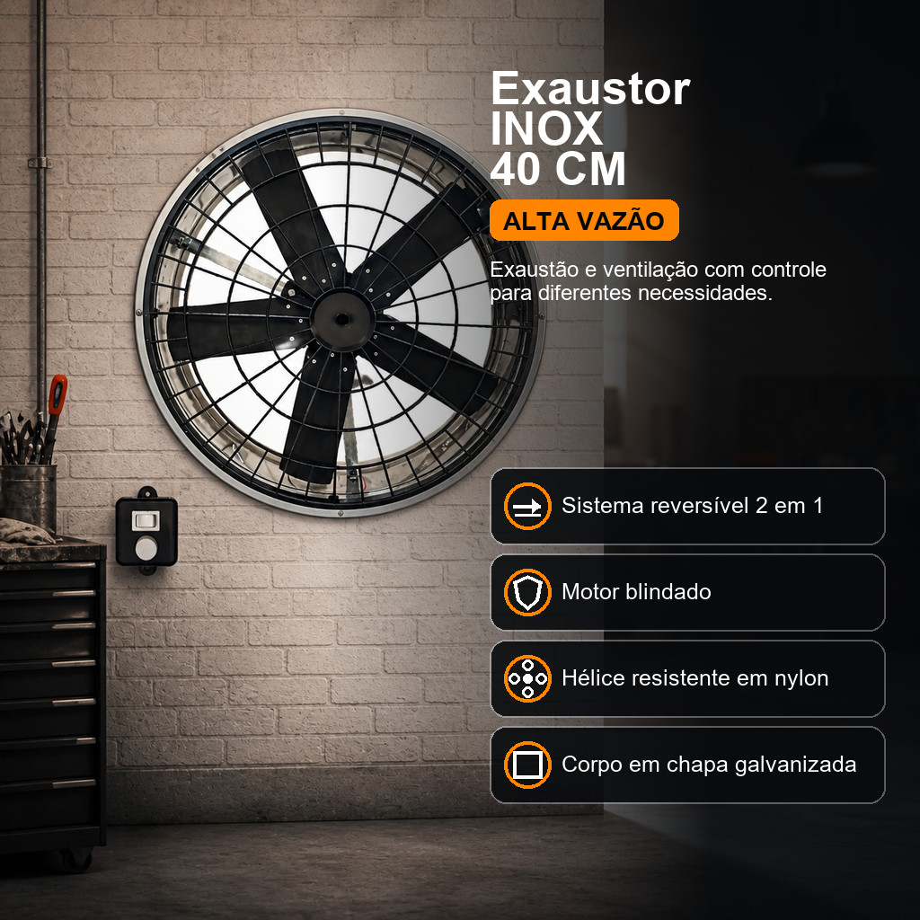 Exaustor Ventilador Industrial 40cm GALVANIZADOCom Dimmer Controle Velocidade