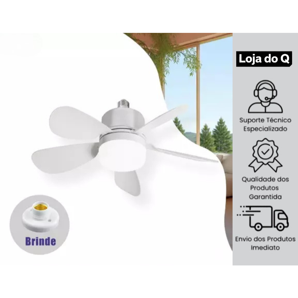 Ventilador de teto Com Luz para Pequenos Espaços (6 Hélices) Controle Remoto Bivolt LED 60W
