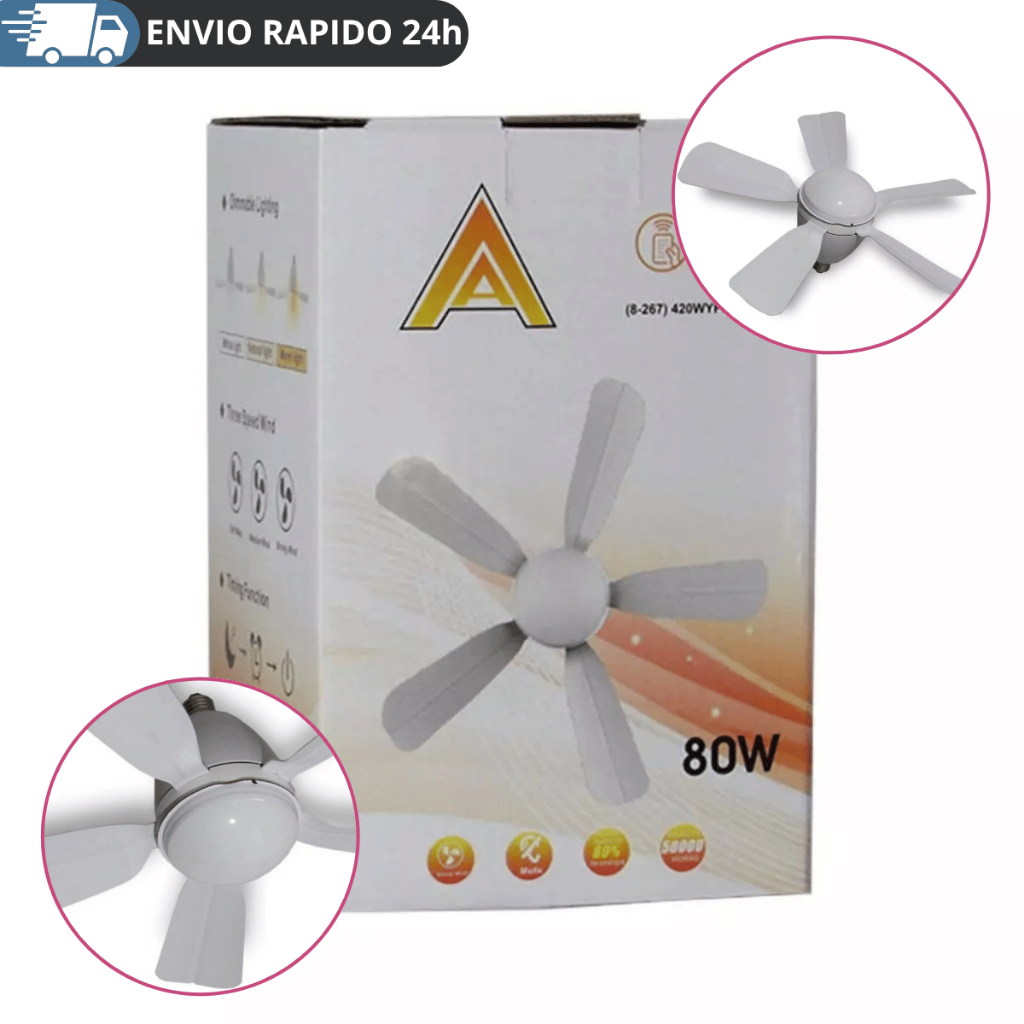 Ventilador de teto silencioso rosca E27 com led ajustável temporizador e controle 110/220v