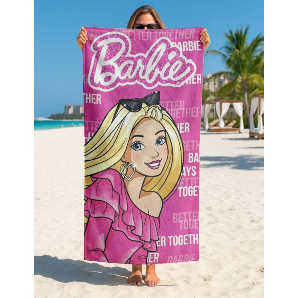 Toalha de Banho Praia Grande Temática Boneca Rosa 1,40x70cm